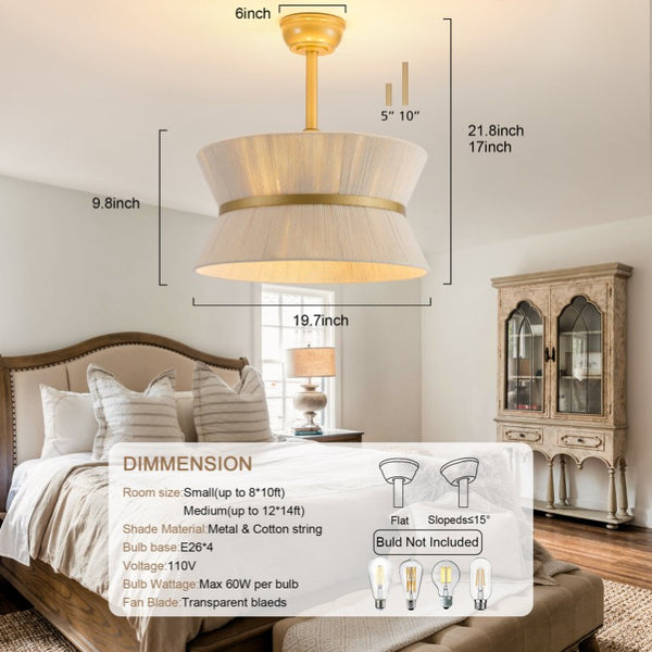 English Elm 19-Inch Cotton Shade Bladeless Ceiling Fan with App Control for Bedrooms W2991P521753