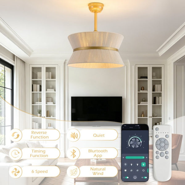 English Elm 19-Inch Cotton Shade Bladeless Ceiling Fan with App Control for Bedrooms W2991P521753