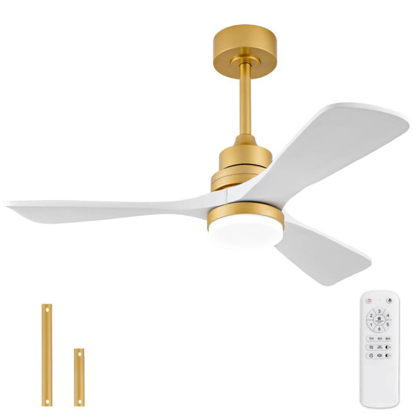 English Elm Hot 42 Inch Sycamore Wood Blade Ceiling Fan with LED Light and Remote Control Gold+White 3 Blades W2991P522816