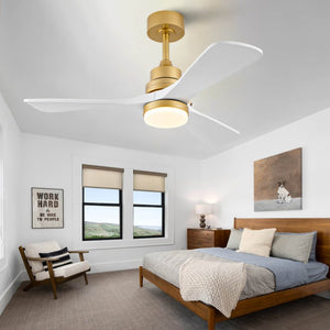 English Elm Hot 42 Inch Sycamore Wood Blade Ceiling Fan with LED Light and Remote Control Gold+White 3 Blades W2991P522816