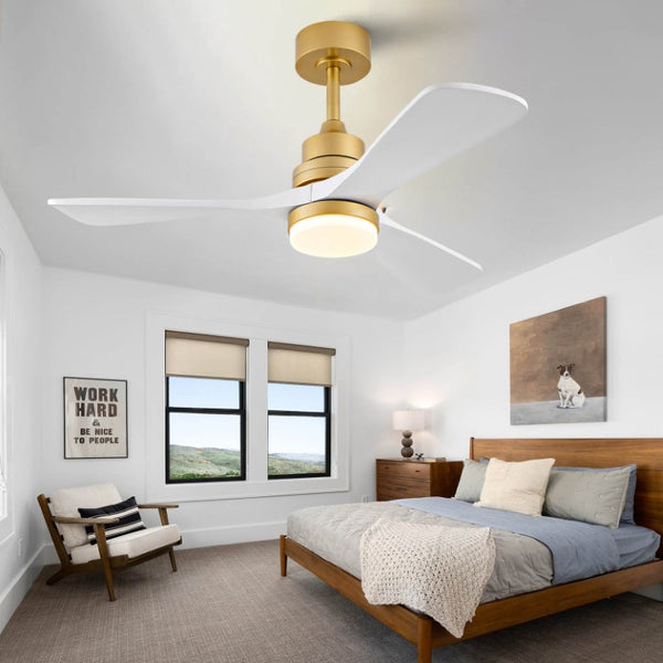 English Elm Hot 42 Inch Sycamore Wood Blade Ceiling Fan with LED Light and Remote Control Gold+White 3 Blades W2991P522816