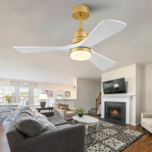 English Elm Hot 42 Inch Sycamore Wood Blade Ceiling Fan with LED Light and Remote Control Gold+White 3 Blades W2991P522816
