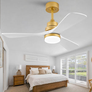 English Elm Hot 42 Inch Sycamore Wood Blade Ceiling Fan with LED Light and Remote Control Gold+White 3 Blades W2991P522816