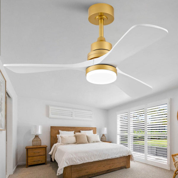 English Elm Hot 42 Inch Sycamore Wood Blade Ceiling Fan with LED Light and Remote Control Gold+White 3 Blades W2991P522816