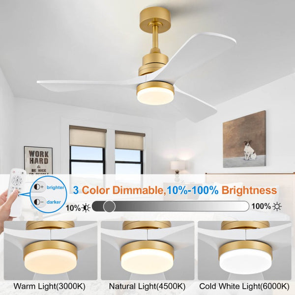 English Elm Hot 42 Inch Sycamore Wood Blade Ceiling Fan with LED Light and Remote Control Gold+White 3 Blades W2991P522816