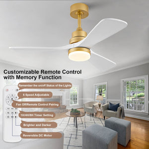 English Elm Hot 42 Inch Sycamore Wood Blade Ceiling Fan with LED Light and Remote Control Gold+White 3 Blades W2991P522816