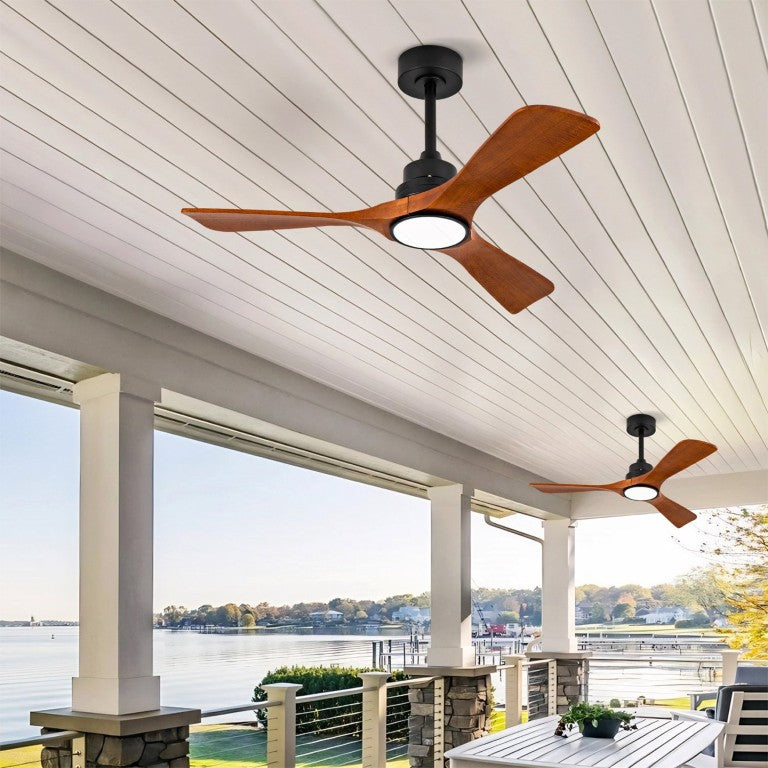 English Elm New 42 Inch Sycamore Wood Blade Ceiling Fan with LED Light and 6 Speed DC Motor W2991P530498