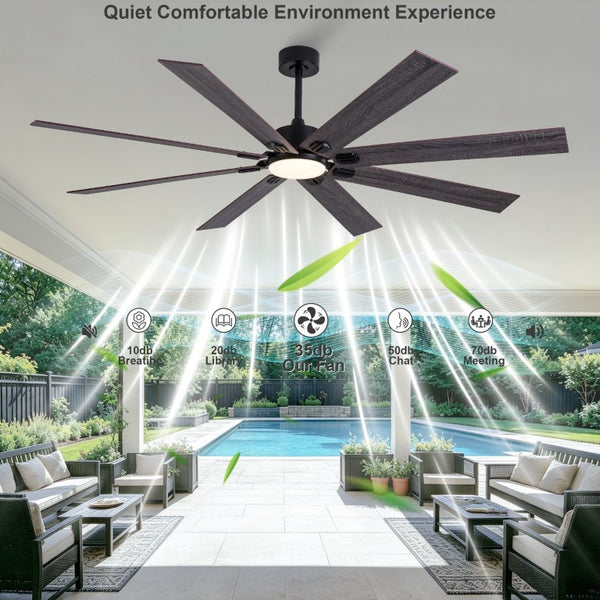 English Elm 70-Inch Ceiling Fan with Dimmable LED and Eight Wood Composite Blades for Large Rooms W2991P531356