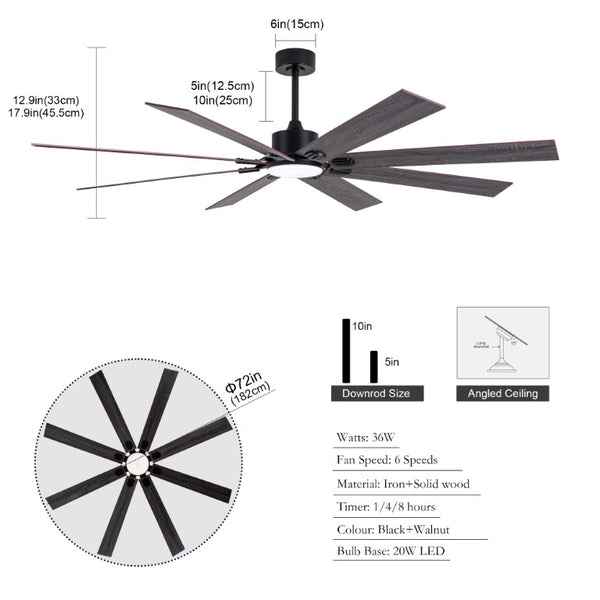 English Elm 70-Inch Ceiling Fan with Dimmable LED and Eight Wood Composite Blades for Large Rooms W2991P531356