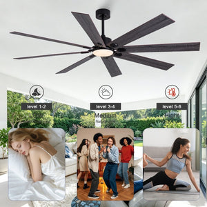 English Elm 70-Inch Ceiling Fan with Dimmable LED and Eight Wood Composite Blades for Large Rooms W2991P531356