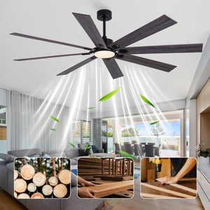 English Elm 70-Inch Ceiling Fan with Dimmable LED and Eight Wood Composite Blades for Large Rooms W2991P531356