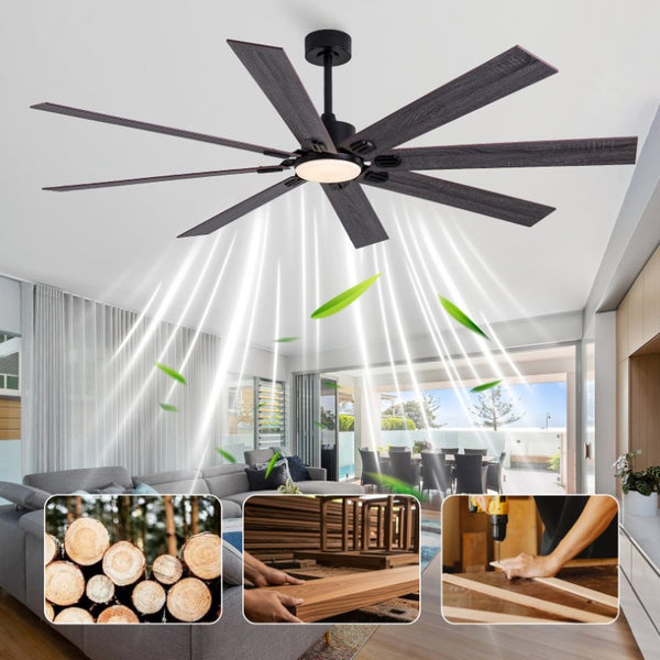 English Elm 70-Inch Ceiling Fan with Dimmable LED and Eight Wood Composite Blades for Large Rooms W2991P531356