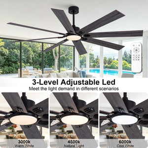 English Elm 70-Inch Ceiling Fan with Dimmable LED and Eight Wood Composite Blades for Large Rooms W2991P531356