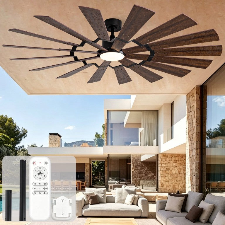 English Elm 70-Inch Large Room Ceiling Fan with 16 Plywood Blades DC Motor Dimmable LED Remote W2991P531357