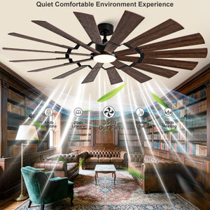 English Elm 70-Inch Large Room Ceiling Fan with 16 Plywood Blades DC Motor Dimmable LED Remote W2991P531357