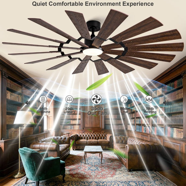 English Elm 70-Inch Large Room Ceiling Fan with 16 Plywood Blades DC Motor Dimmable LED Remote W2991P531357