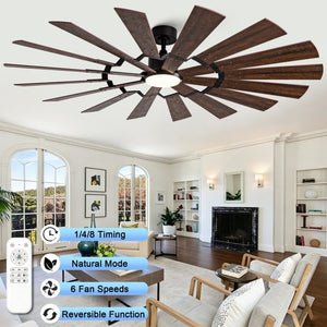 English Elm 70-Inch Large Room Ceiling Fan with 16 Plywood Blades DC Motor Dimmable LED Remote W2991P531357