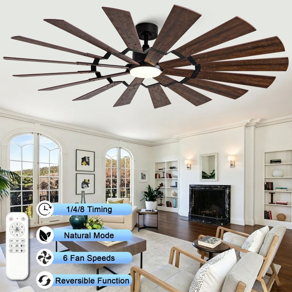 English Elm 70-Inch Large Room Ceiling Fan with 16 Plywood Blades DC Motor Dimmable LED Remote W2991P531357