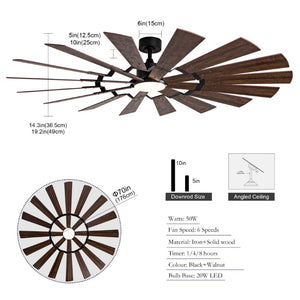 English Elm 70-Inch Large Room Ceiling Fan with 16 Plywood Blades DC Motor Dimmable LED Remote W2991P531357