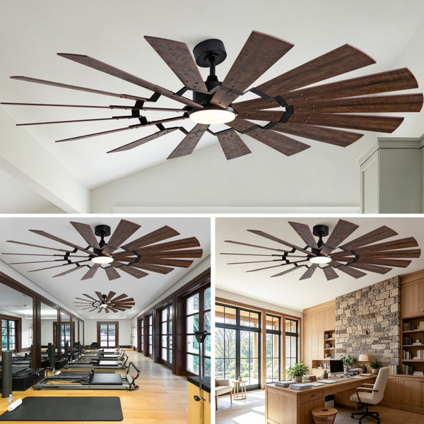 English Elm 70-Inch Large Room Ceiling Fan with 16 Plywood Blades DC Motor Dimmable LED Remote W2991P531357