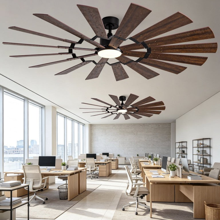 English Elm 70-Inch Large Room Ceiling Fan with 16 Plywood Blades DC Motor Dimmable LED Remote W2991P531357