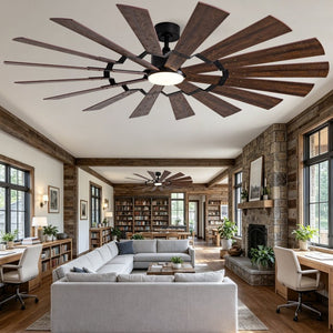 English Elm 70-Inch Large Room Ceiling Fan with 16 Plywood Blades DC Motor Dimmable LED Remote W2991P531357
