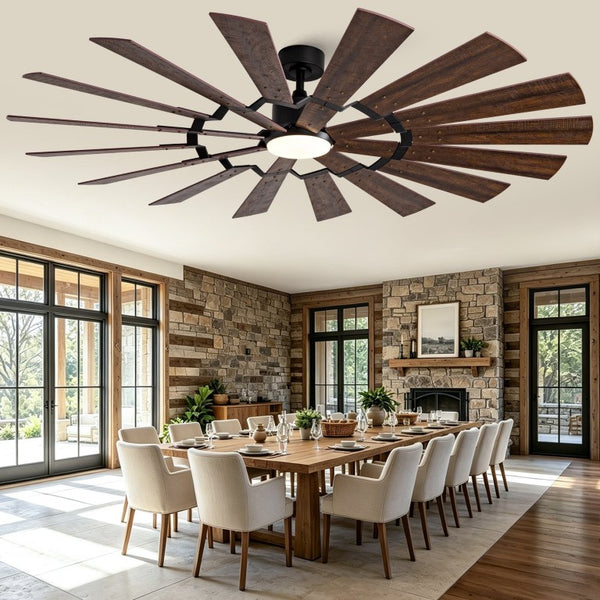 English Elm 70-Inch Large Room Ceiling Fan with 16 Plywood Blades DC Motor Dimmable LED Remote W2991P531357
