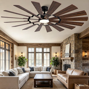 English Elm 70-Inch Large Room Ceiling Fan with 16 Plywood Blades DC Motor Dimmable LED Remote W2991P531357