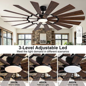 English Elm 70-Inch Large Room Ceiling Fan with 16 Plywood Blades DC Motor Dimmable LED Remote W2991P531357
