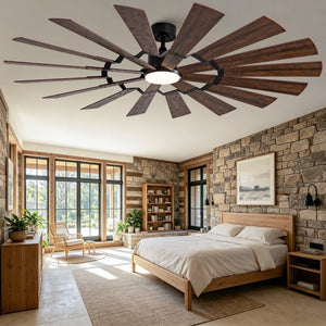 English Elm 70-Inch Large Room Ceiling Fan with 16 Plywood Blades DC Motor Dimmable LED Remote W2991P531357