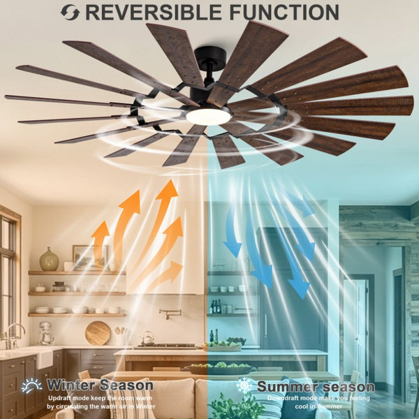 English Elm 70-Inch Large Room Ceiling Fan with 16 Plywood Blades DC Motor Dimmable LED Remote W2991P531357