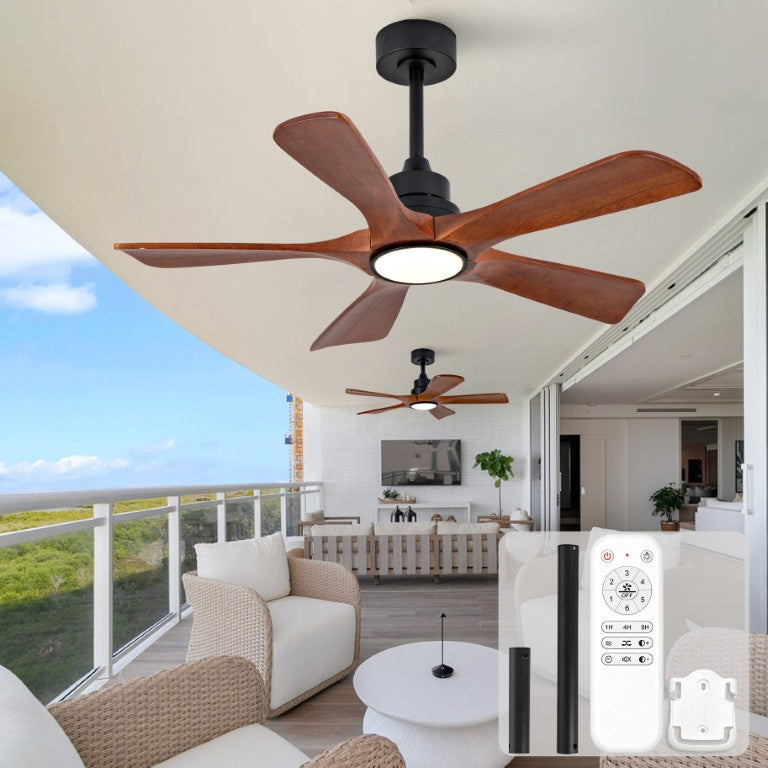 English Elm 42-Inch Solid Wood Blade Vintage Ceiling Fan with LED Light Remote Six Speeds Dimmable W2991P531358