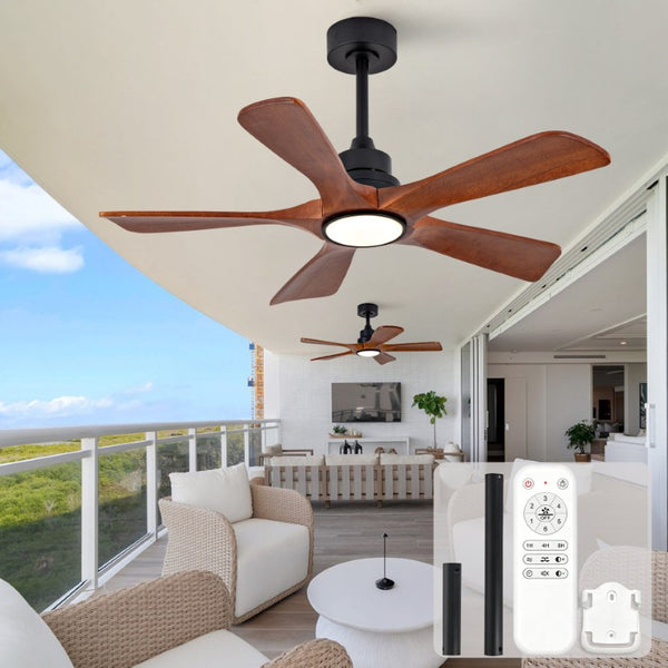English Elm 42-Inch Solid Wood Blade Vintage Ceiling Fan with LED Light Remote Six Speeds Dimmable W2991P531358