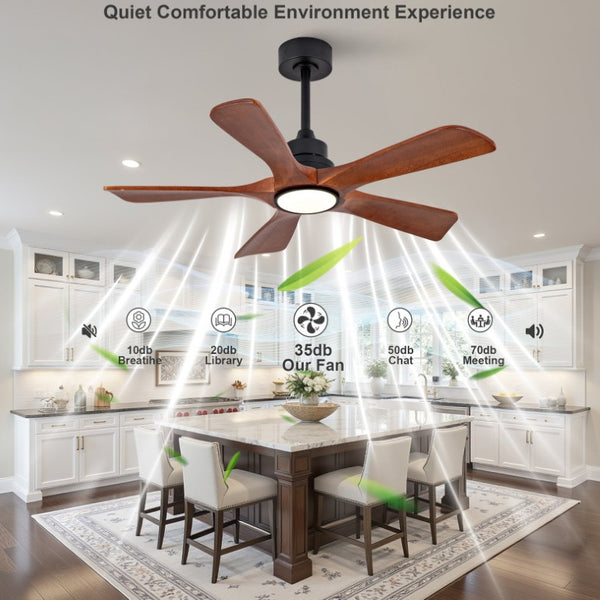 English Elm 42-Inch Solid Wood Blade Vintage Ceiling Fan with LED Light Remote Six Speeds Dimmable W2991P531358