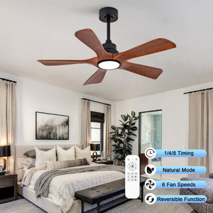 English Elm 42-Inch Solid Wood Blade Vintage Ceiling Fan with LED Light Remote Six Speeds Dimmable W2991P531358