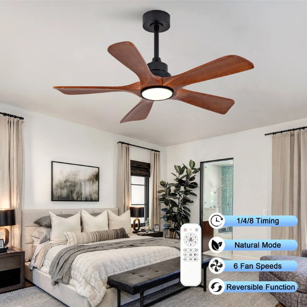 English Elm 42-Inch Solid Wood Blade Vintage Ceiling Fan with LED Light Remote Six Speeds Dimmable W2991P531358
