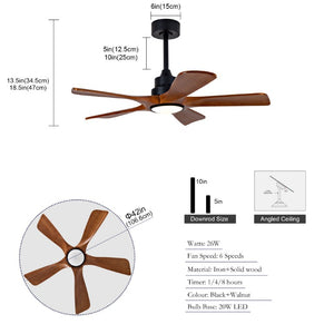 English Elm 42-Inch Solid Wood Blade Vintage Ceiling Fan with LED Light Remote Six Speeds Dimmable W2991P531358