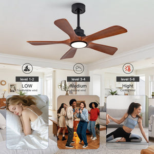 English Elm 42-Inch Solid Wood Blade Vintage Ceiling Fan with LED Light Remote Six Speeds Dimmable W2991P531358