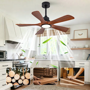 English Elm 42-Inch Solid Wood Blade Vintage Ceiling Fan with LED Light Remote Six Speeds Dimmable W2991P531358