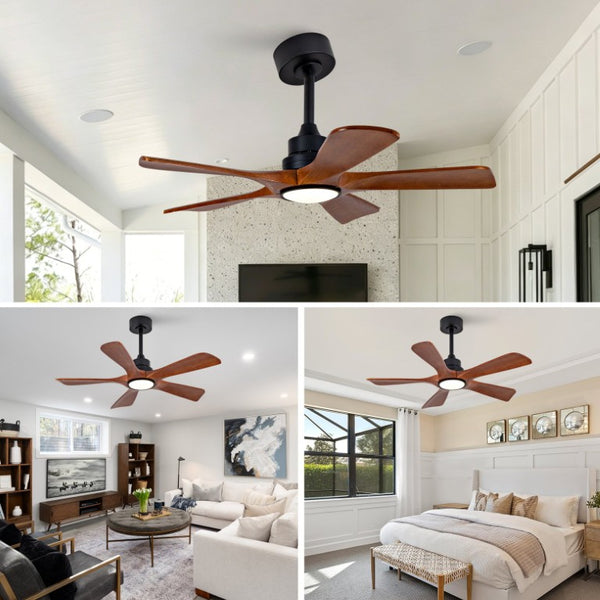 English Elm 42-Inch Solid Wood Blade Vintage Ceiling Fan with LED Light Remote Six Speeds Dimmable W2991P531358