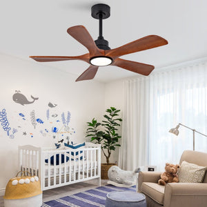 English Elm 42-Inch Solid Wood Blade Vintage Ceiling Fan with LED Light Remote Six Speeds Dimmable W2991P531358