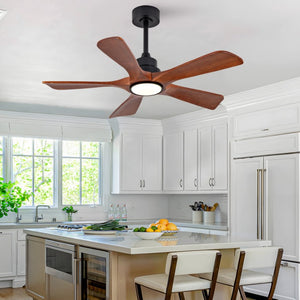 English Elm 42-Inch Solid Wood Blade Vintage Ceiling Fan with LED Light Remote Six Speeds Dimmable W2991P531358