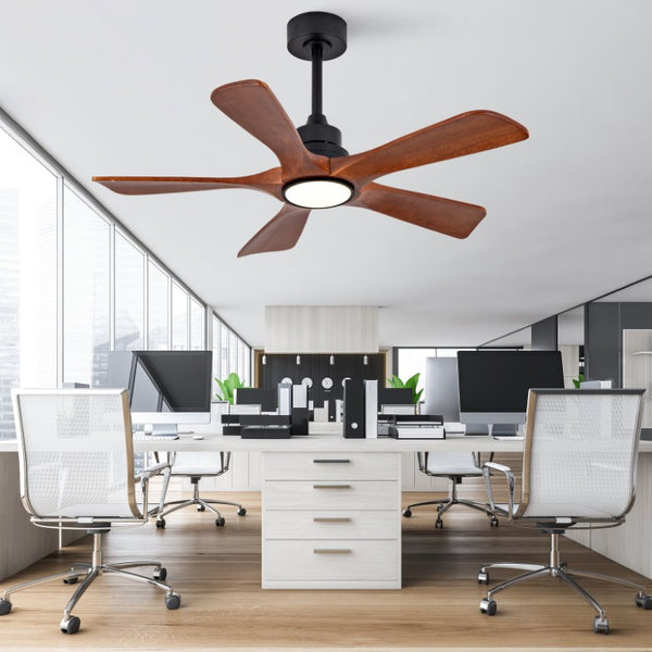 English Elm 42-Inch Solid Wood Blade Vintage Ceiling Fan with LED Light Remote Six Speeds Dimmable W2991P531358