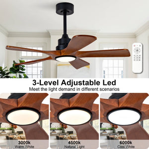 English Elm 42-Inch Solid Wood Blade Vintage Ceiling Fan with LED Light Remote Six Speeds Dimmable W2991P531358