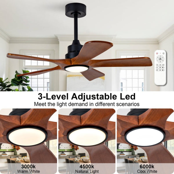 English Elm 42-Inch Solid Wood Blade Vintage Ceiling Fan with LED Light Remote Six Speeds Dimmable W2991P531358