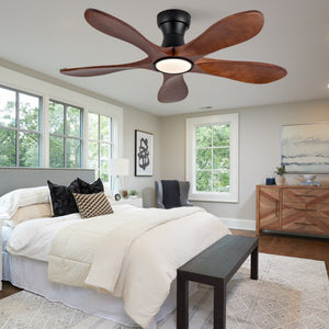 English Elm 42-Inch Flush Mount Ceiling Fan Walnut Wood Blades Matte Black Dimmable LED Remote W2991P531367