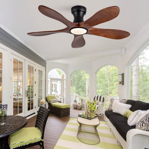 English Elm 42-Inch Flush Mount Ceiling Fan Walnut Wood Blades Matte Black Dimmable LED Remote W2991P531367