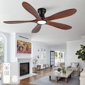 English Elm 52-Inch Flush Mount Ceiling Fan Walnut Wood Blades Matte Black DC Motor LED Remote W2991P531370