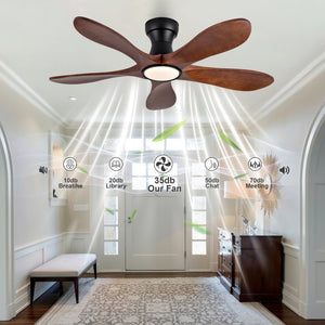 English Elm 52-Inch Flush Mount Ceiling Fan Walnut Wood Blades Matte Black DC Motor LED Remote W2991P531370