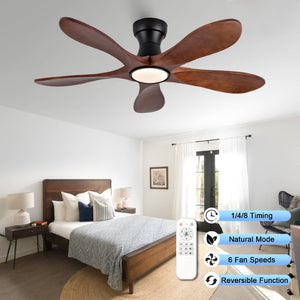 English Elm 52-Inch Flush Mount Ceiling Fan Walnut Wood Blades Matte Black DC Motor LED Remote W2991P531370